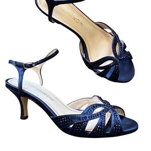 Caparros Blue Satin Rhinestone Kitten Heels Womens 7 Formal Dressy Party Bling